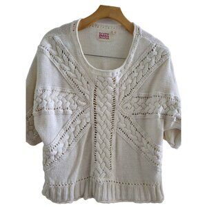 Anthropologie Rosie Neira Womens Ivory Knit Sweater size Large cottagecore